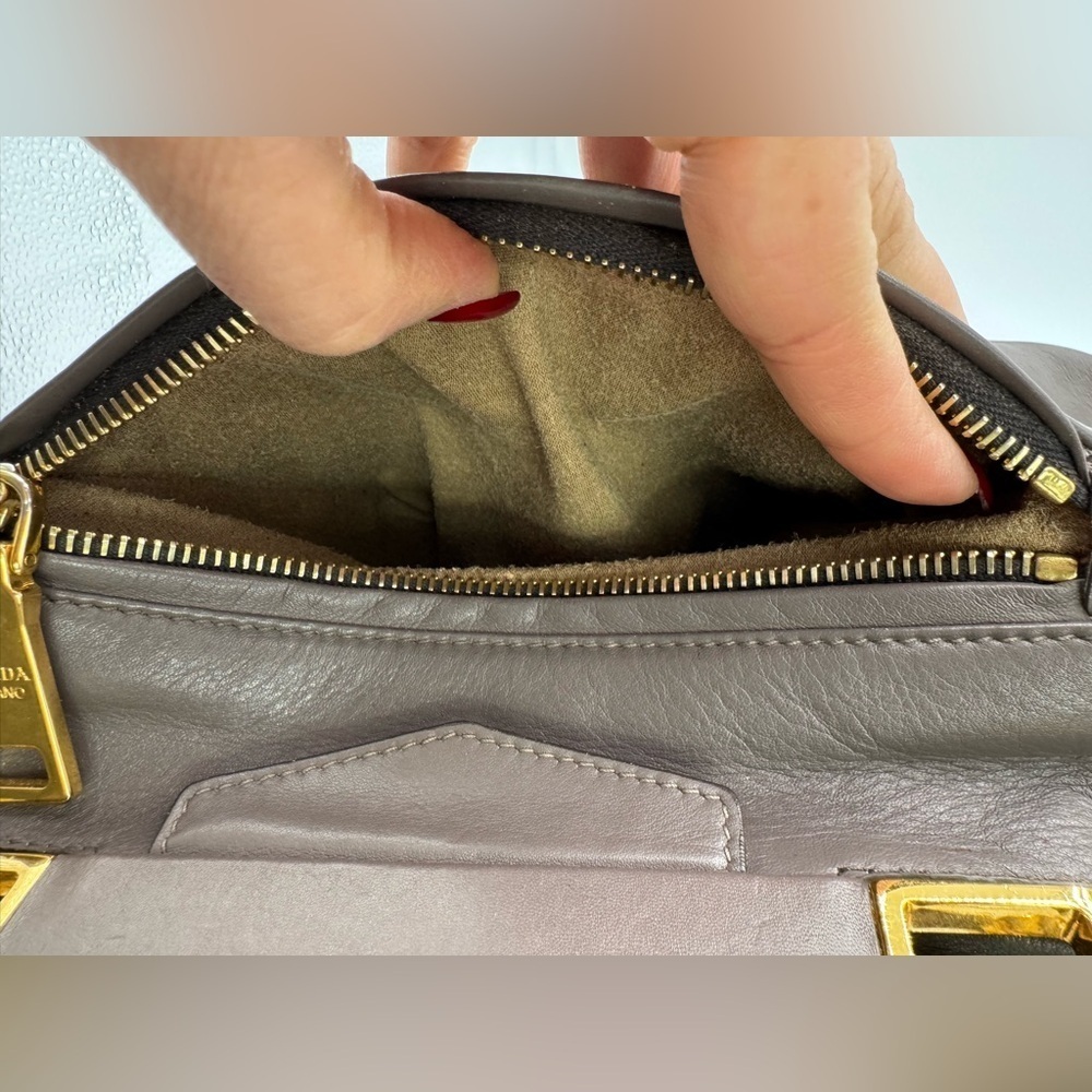 Prada Gray Satchel with Gold Accents - Picture 8 of 17